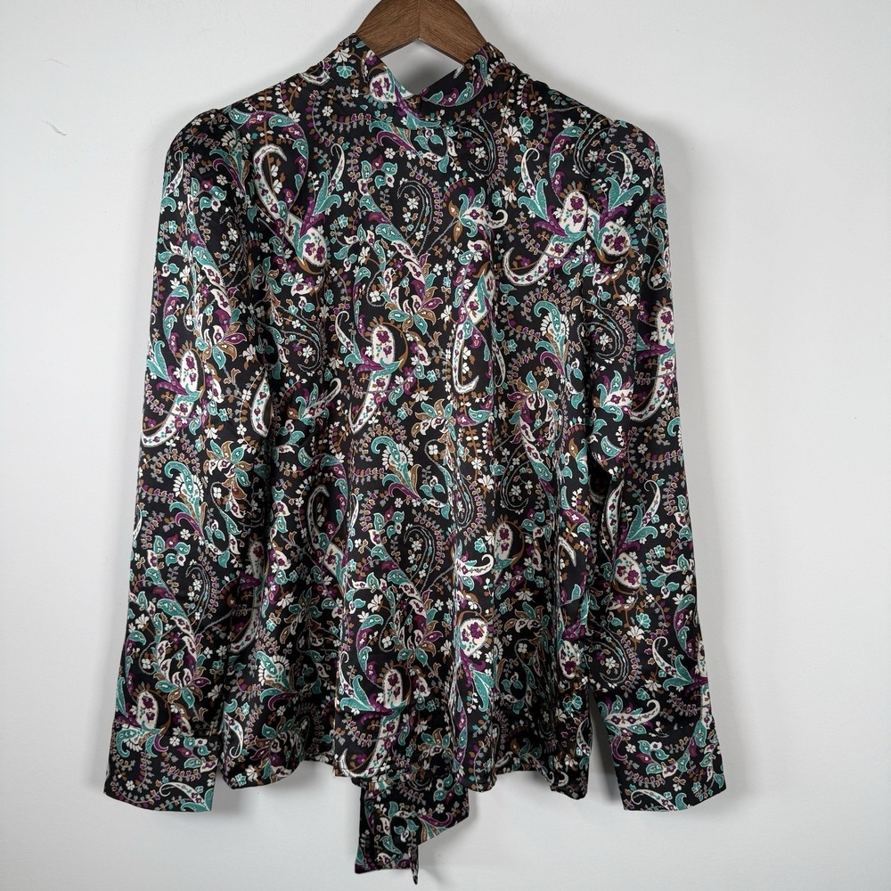 Ann Taylor Shirt Paisley Black Multicolor Medium High Beck Long Sleeve Career